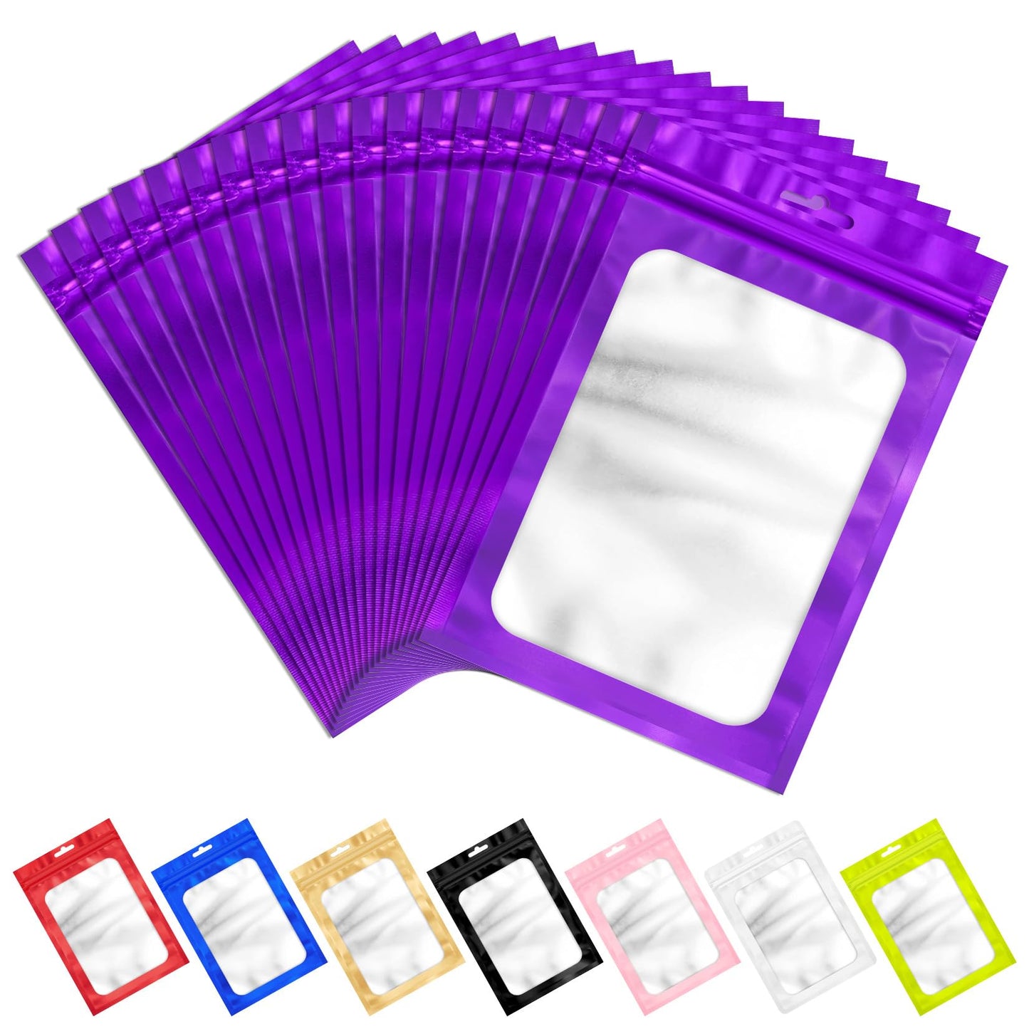 ANZNKU 100Pcs Purple Mylar Bags, Resealable Smell Proof Zip Goodie Baggies