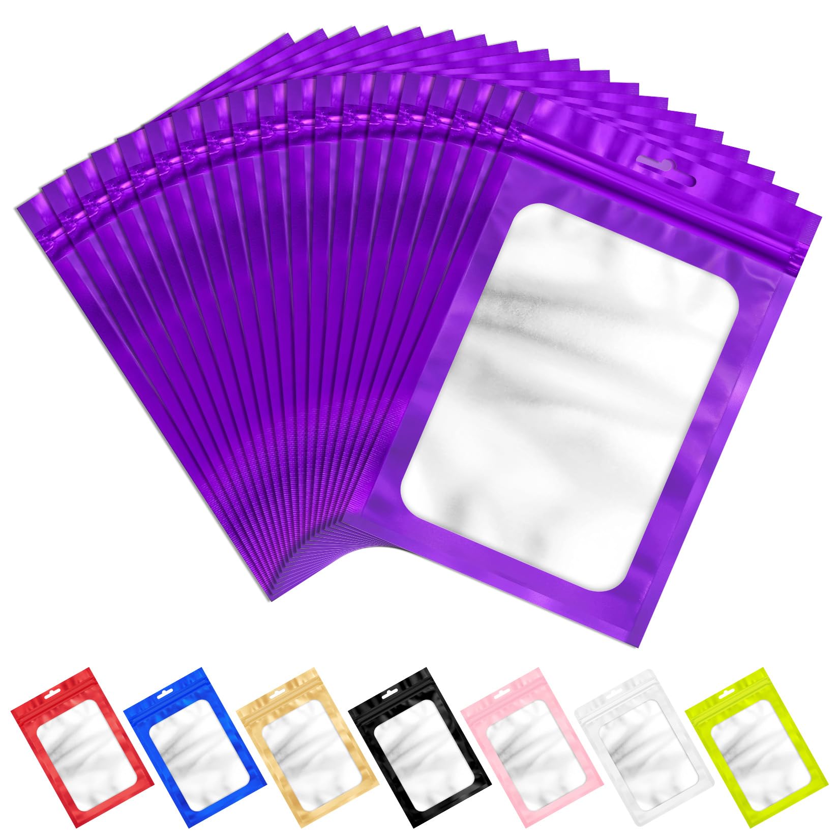ANZNKU 100Pcs Purple Mylar Bags, Resealable Smell Proof Zip Goodie Baggies