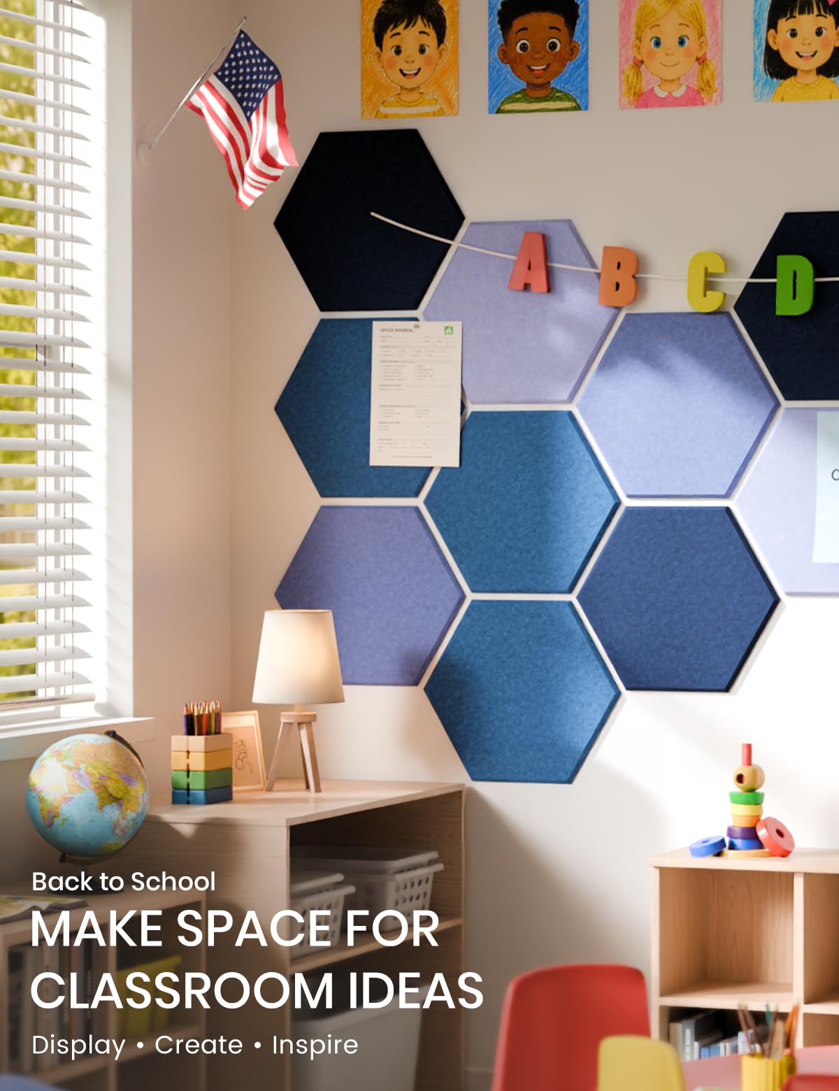 Fluxynara 10-Pack Hexagon Cork Board Alternative, Denim Mist