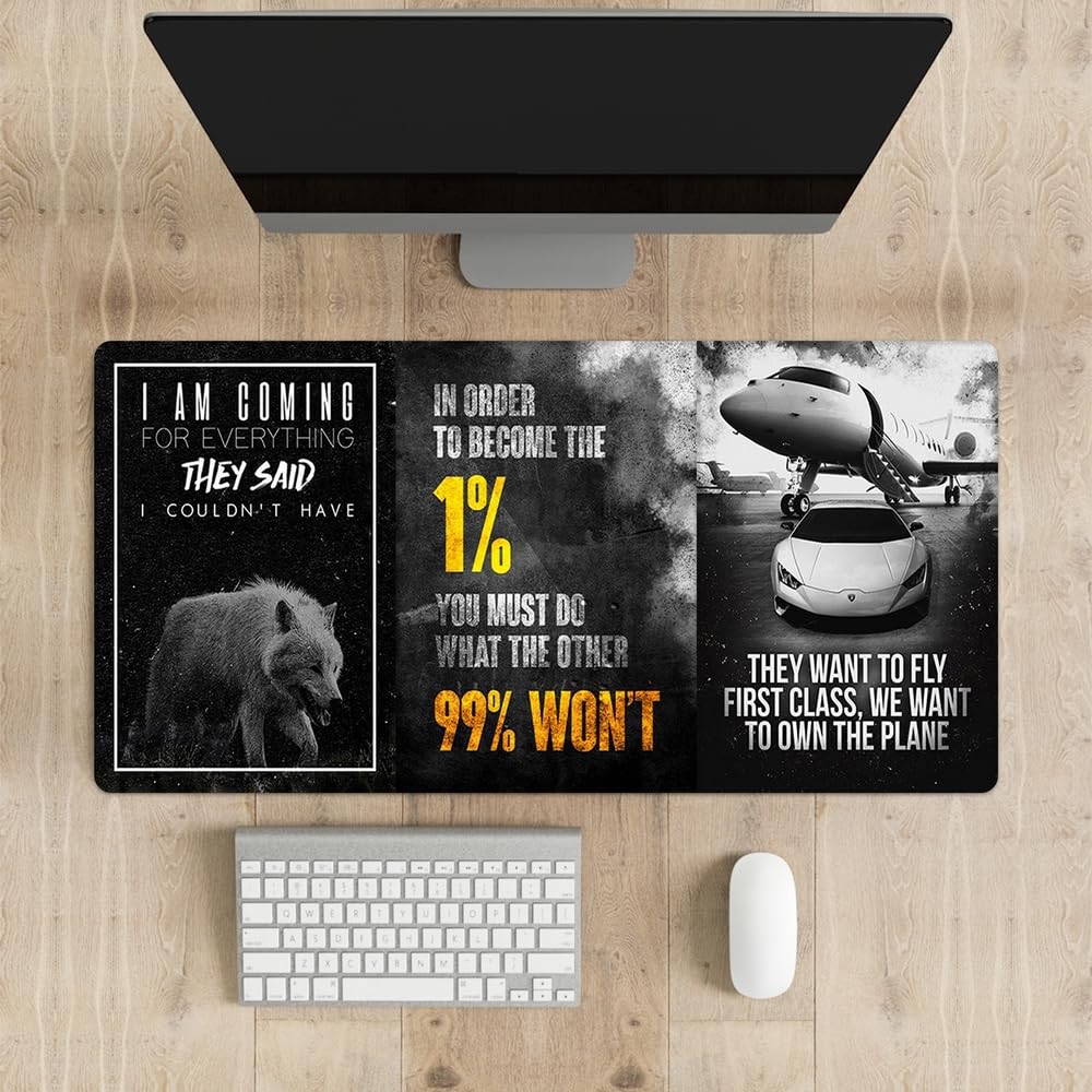 Reateforin Black and White Keyboard Mat Inspirational Mousepad Motivational Office Long Mouse Pad