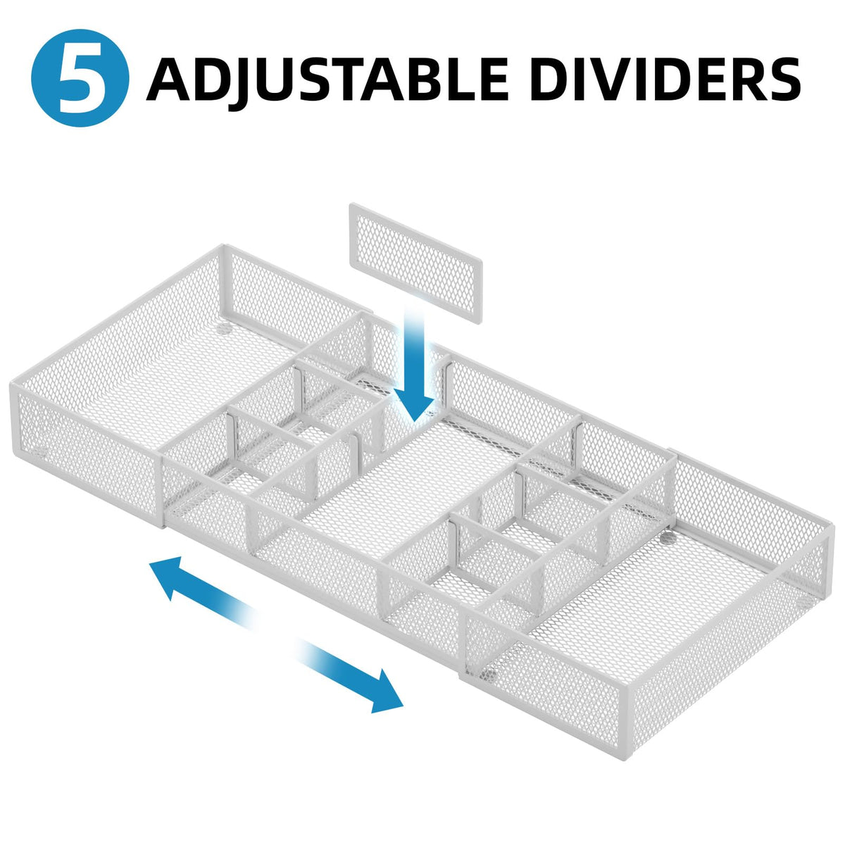Marbrasse Expandable Desk Drawer Organizer, Mesh Drawer Organizer Tray with 10 Adjustable