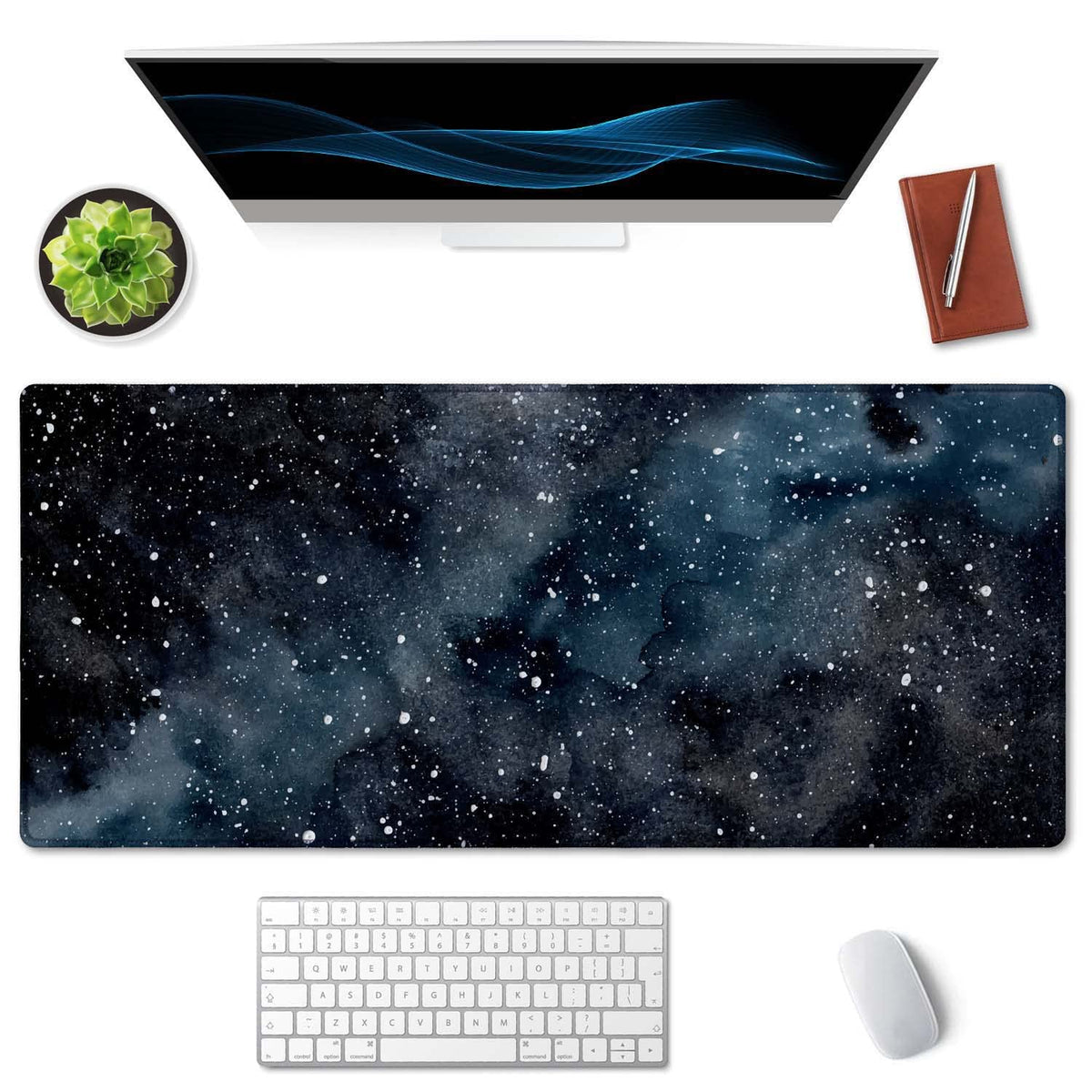 SSOIU Extended Gaming Mouse Pad (35.5x15.7 in) Dark Starry Deep Space Desk Mat, Cute Galaxy Desk Pad