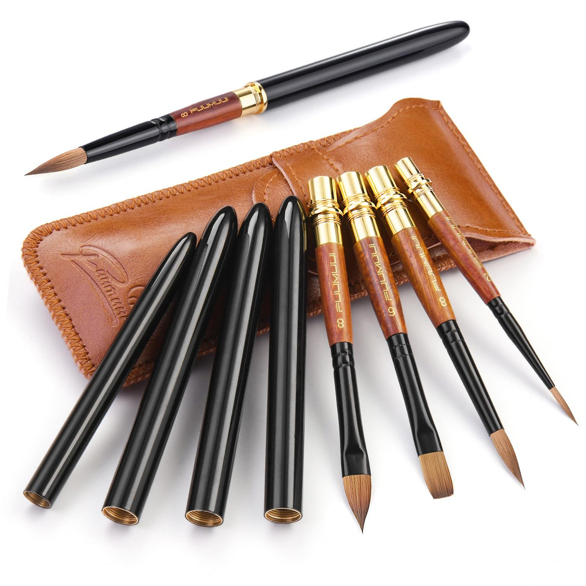 Sable Travel Watercolor Brushes, Fuumuui 4pcs Elegant Sable Travel Brushes Travel Watercolor Kit