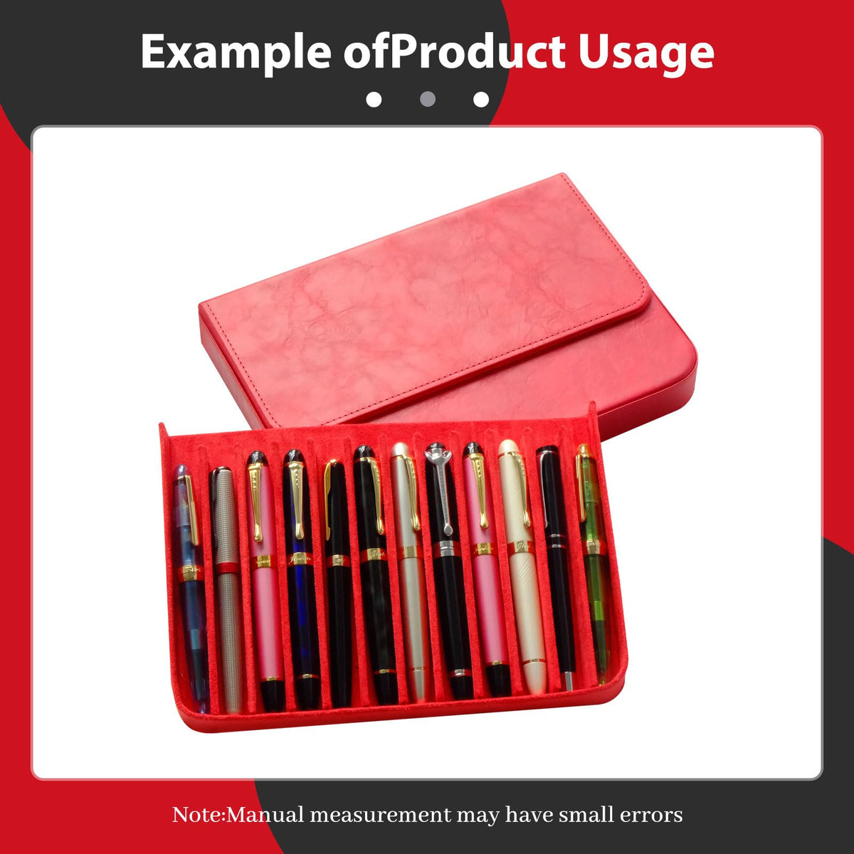 MIVLXLX PU Leather Fountain Pen Case, 12-Slot Pen Storage Tray(red)