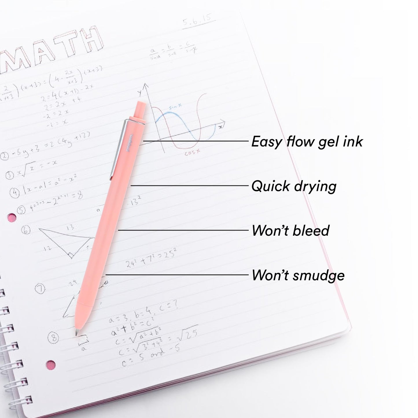 Poppin Stylish Retractable Gel Pens - Fine Point, 0.7mm Tip, Smooth Writing Ink, Metal Clip