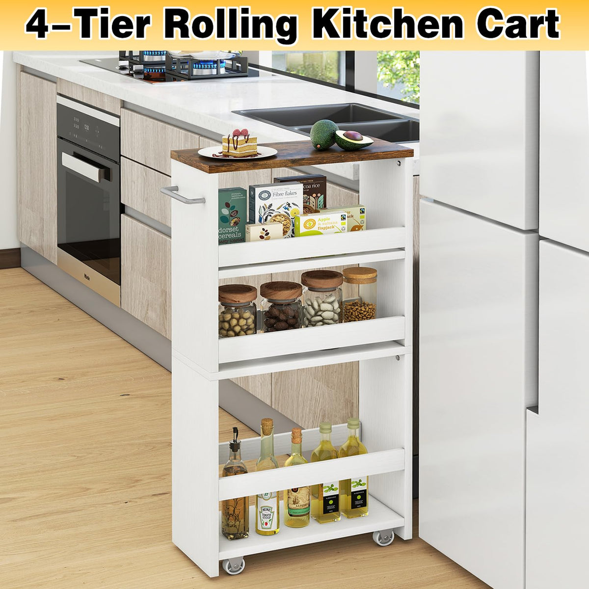 IBUYKE Slim Storage Cart Skinny Rolling Cart Utility Trolley UWST005W