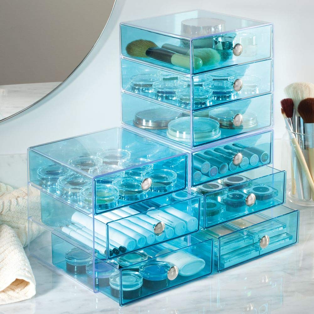 iDesign 3-Drawer Vanity Organizer, Aqua, 6.5" x 6.5" x 6.5"