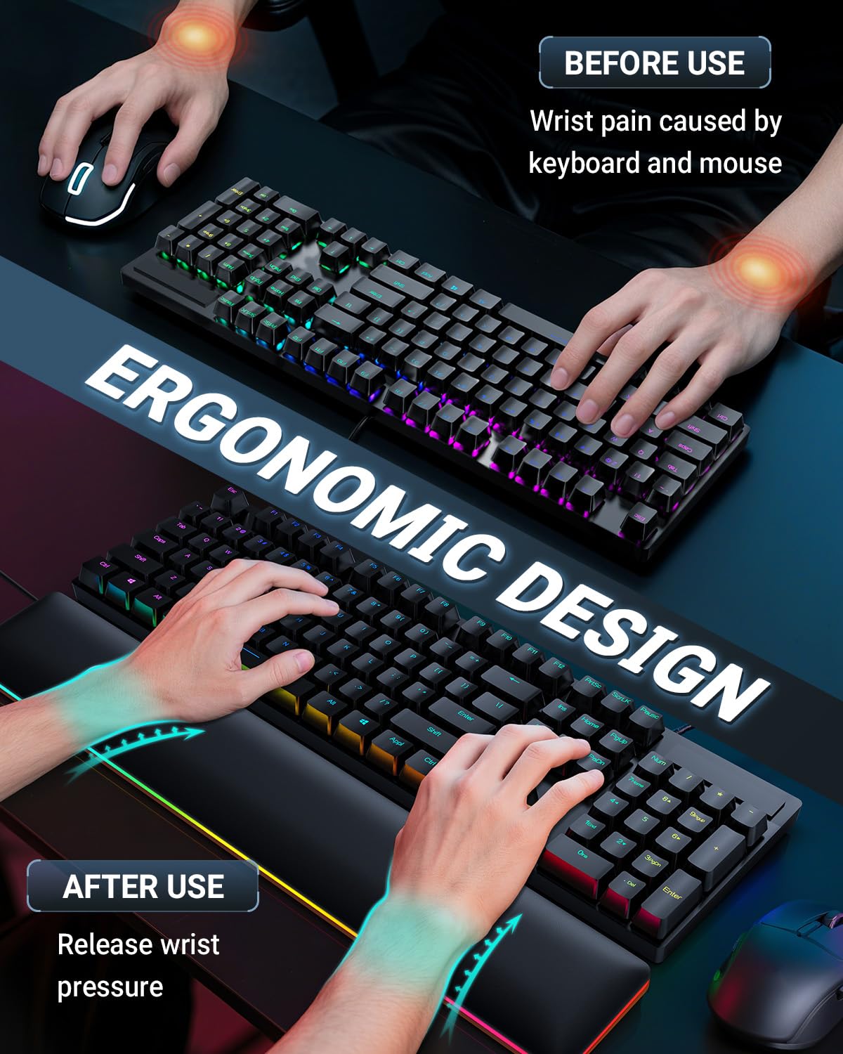ASFSKY RGB Keyboard Wrist Rest, Wooden Wrist Rest for Computer Keyboards