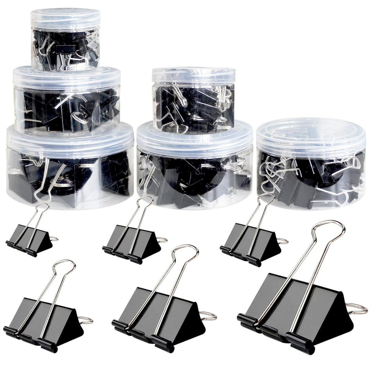 208 Pack Binder Clips Paper Clamps Assorted Size (Black) with Box, Jumbo, Large, Medium, Small