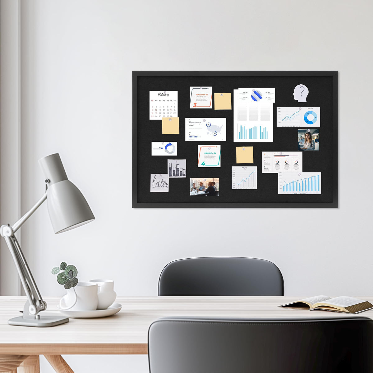 DAHAPYBOO Cork Board with Linen Black,Bulletin Board 30"x20"