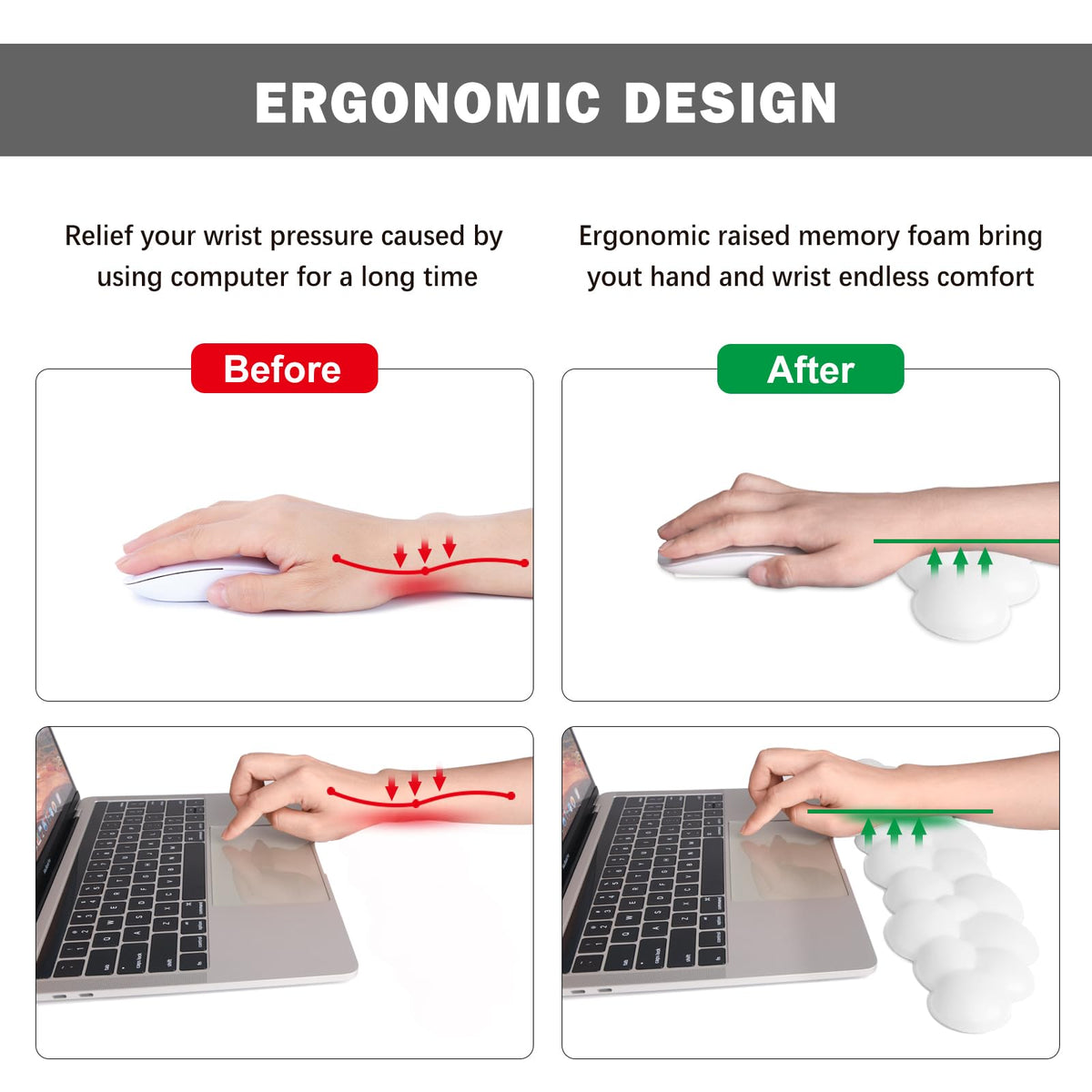 Lauspuck Cloud Keyboard Wrist Rest Pad Set,Enlarge PU Leather Memory Foam Wrist Cushion