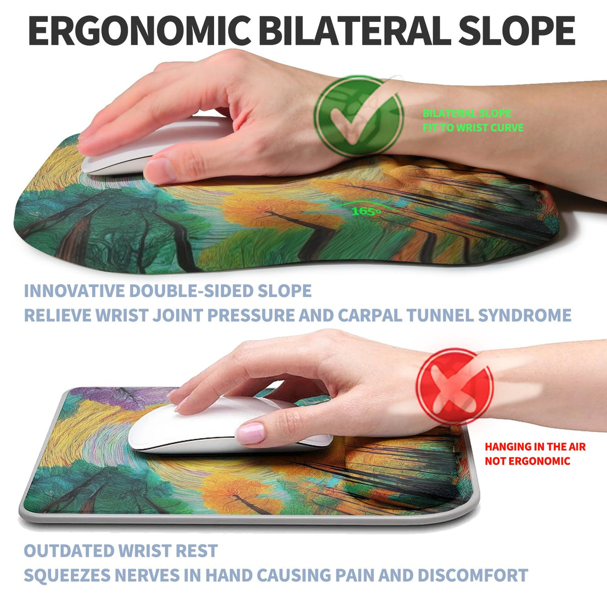 Gleamtide Ergonomic Raised Mouse Pad Wrist Support with Bilateral Slope Memory Foam Mousepad for