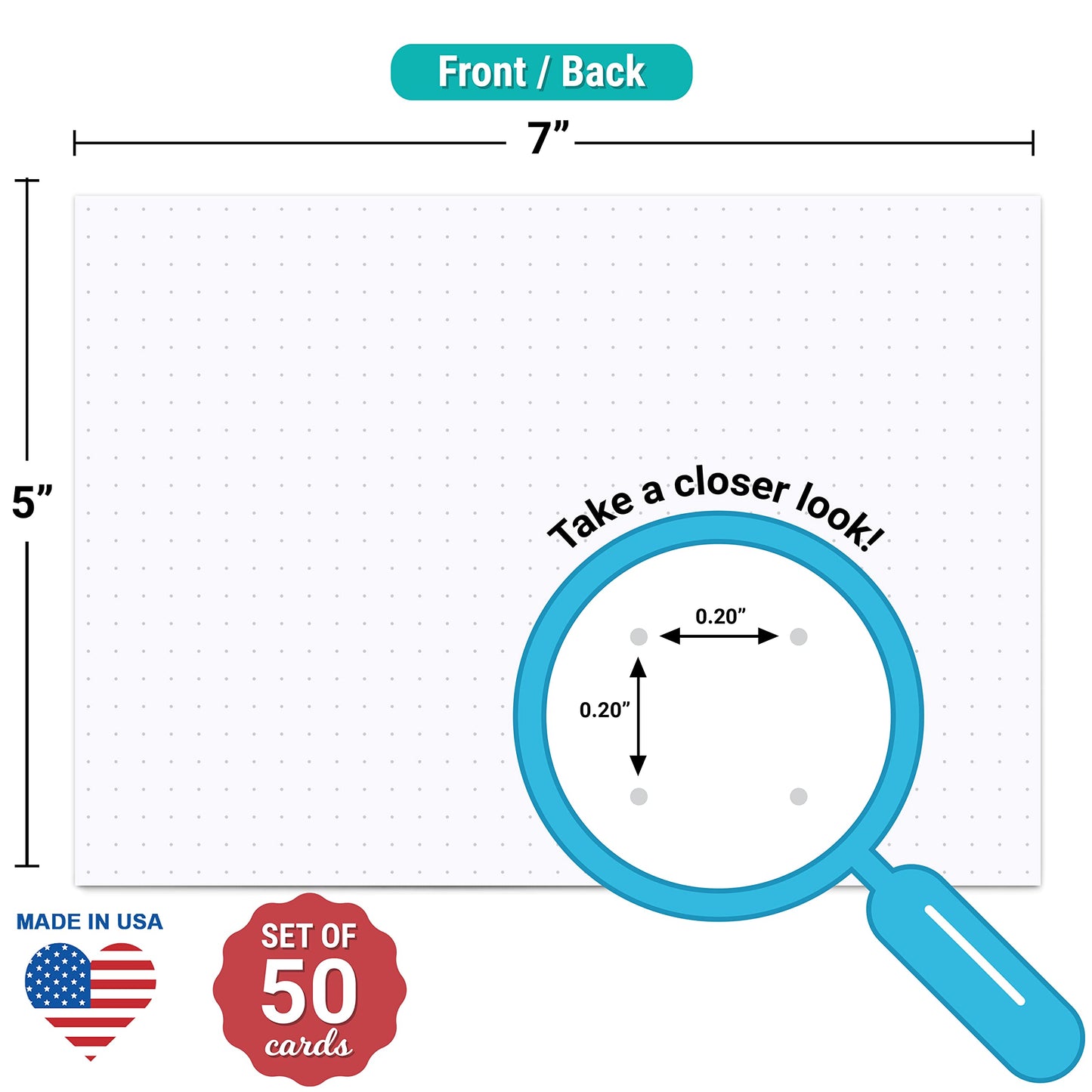 321Done Dot Grid Index Cards, Large 5x7, Set of 50, 0.20" Spacing, White