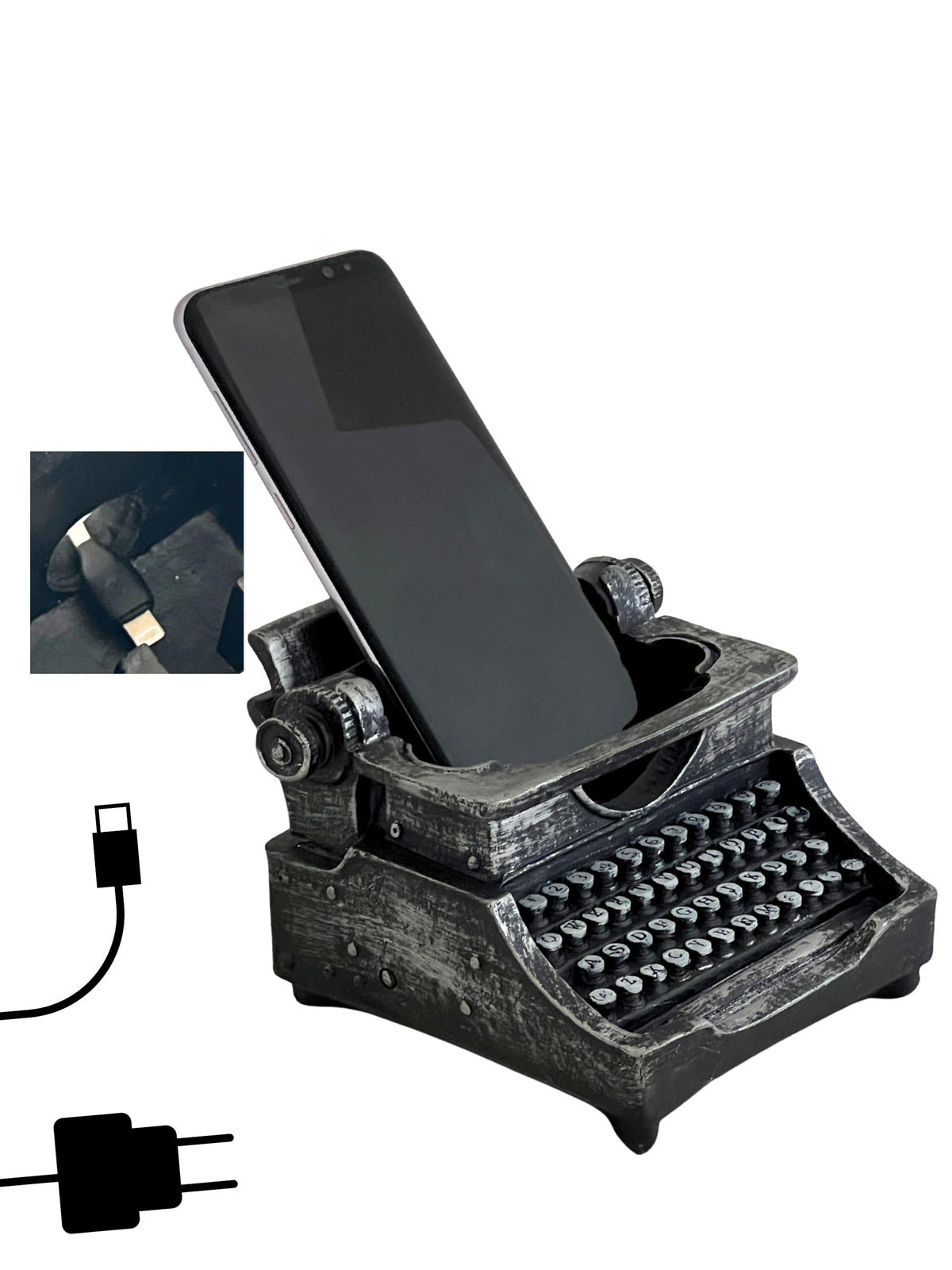 Bellaa Typewriter Pencil Holder 32 Pens, Desk Organizer, Hold Cell Phone