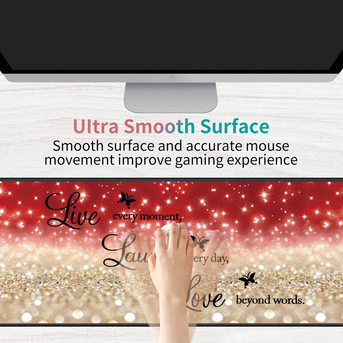 Desk Pad Gaming Mouse Pads with Coasters,31.5"x 11.8" Large Non-Slip Rubber Base Mousepad with