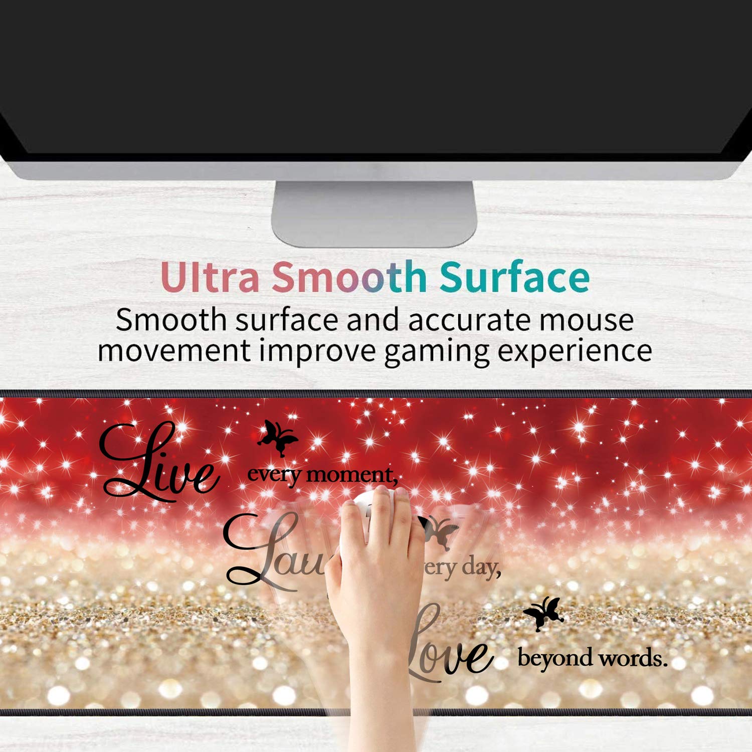 Desk Pad Gaming Mouse Pads with Coasters,31.5"x 11.8" Large Non-Slip Rubber Base Mousepad with