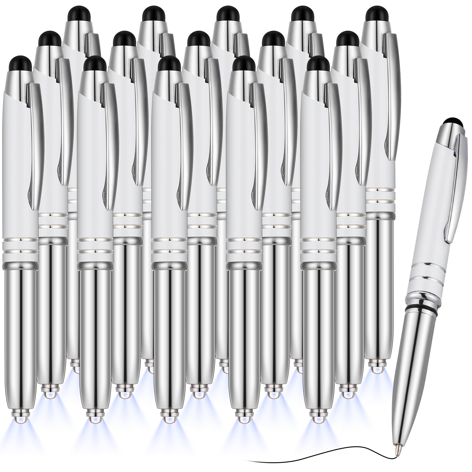 Zonon 15 Pcs Stylus Pen with Light, 3 in 1 Ballpoint Pens, White
