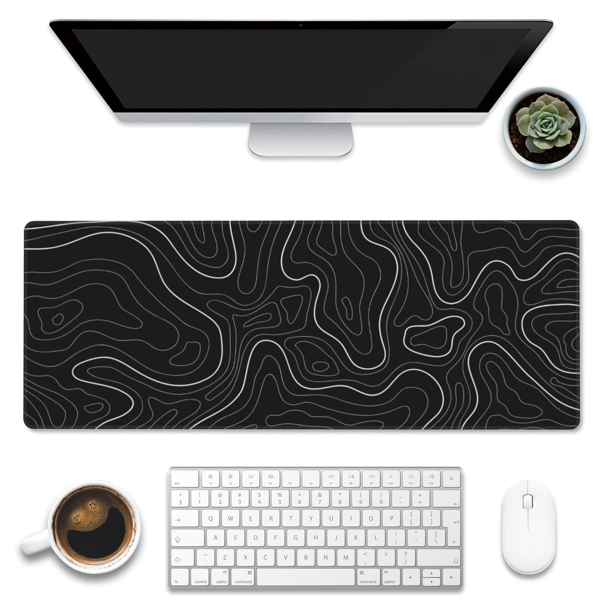 Eflxamz Desk Mat,Black Topographic Contour Map Desk Pad,Topographic Contour Large Gaming Mouse Pad
