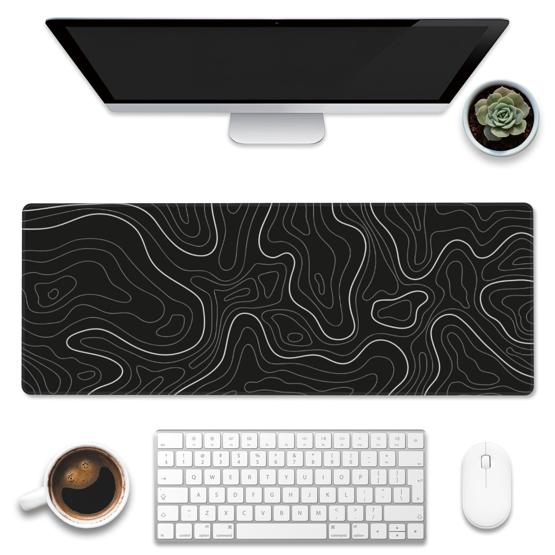 Eflxamz Desk Mat,Black Topographic Contour Map Desk Pad,Topographic Contour Large Gaming Mouse Pad