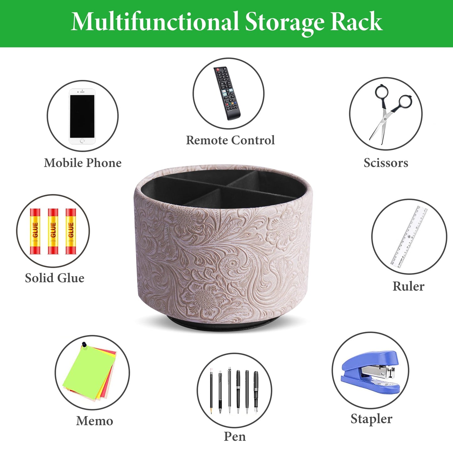 lizimandu Round Leather Art Supply Organizer,Remote Control Holder,360 Degree