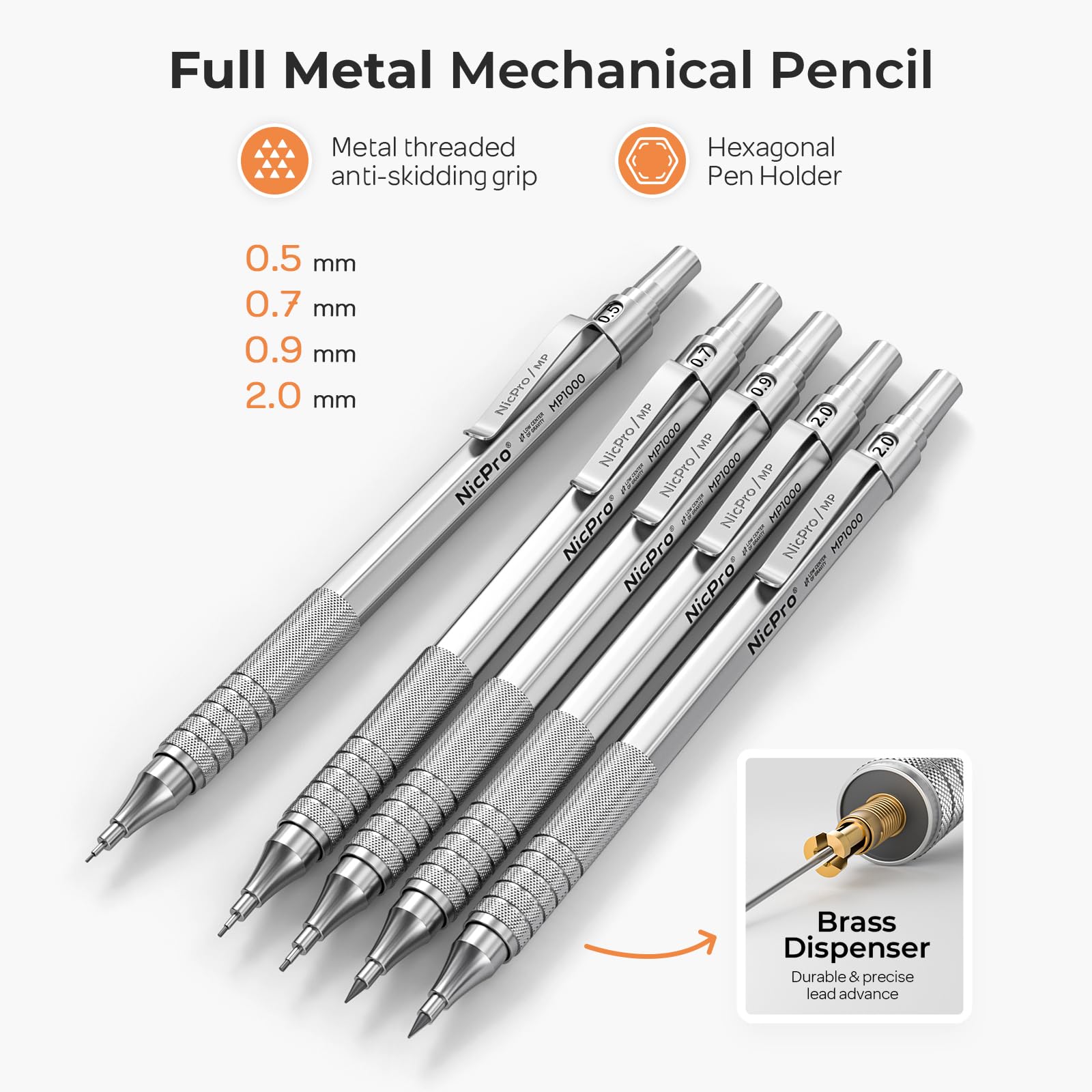 Nicpro 22PCS Metal Mechanical Pencil Set in Case for Drawing Writing