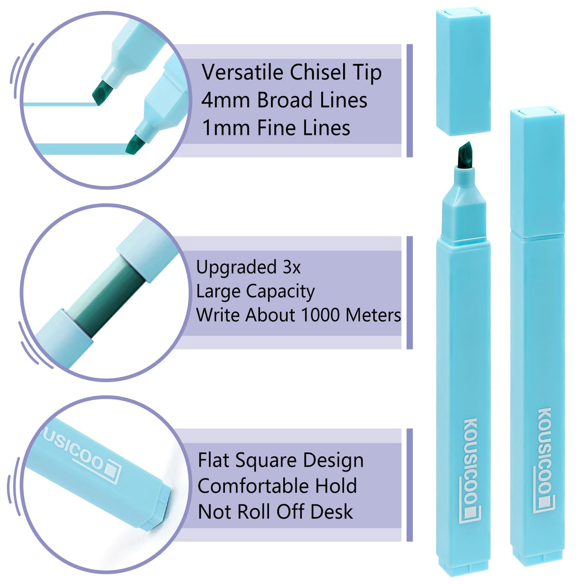 KOUSICOO Aesthetic Cute Pastel Highlighters Set: 12 Assorted Colors Pens No Bleed Bible Markers
