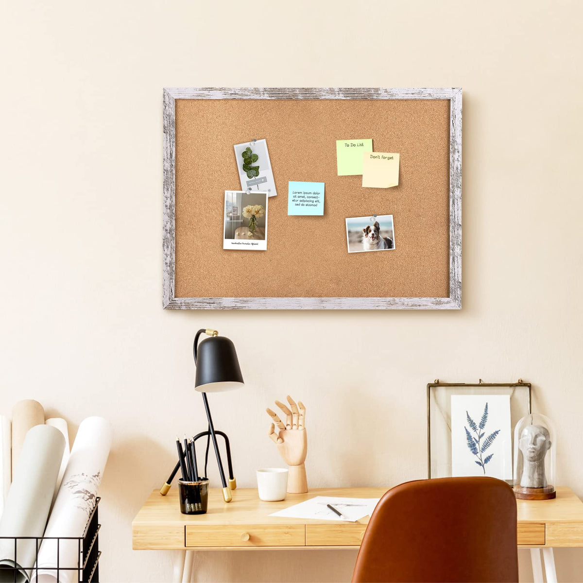 Aitakatta Cork Board Bulletin Board, 23.6x15.7 inches Decorative Hanging Framed Cork Boards for