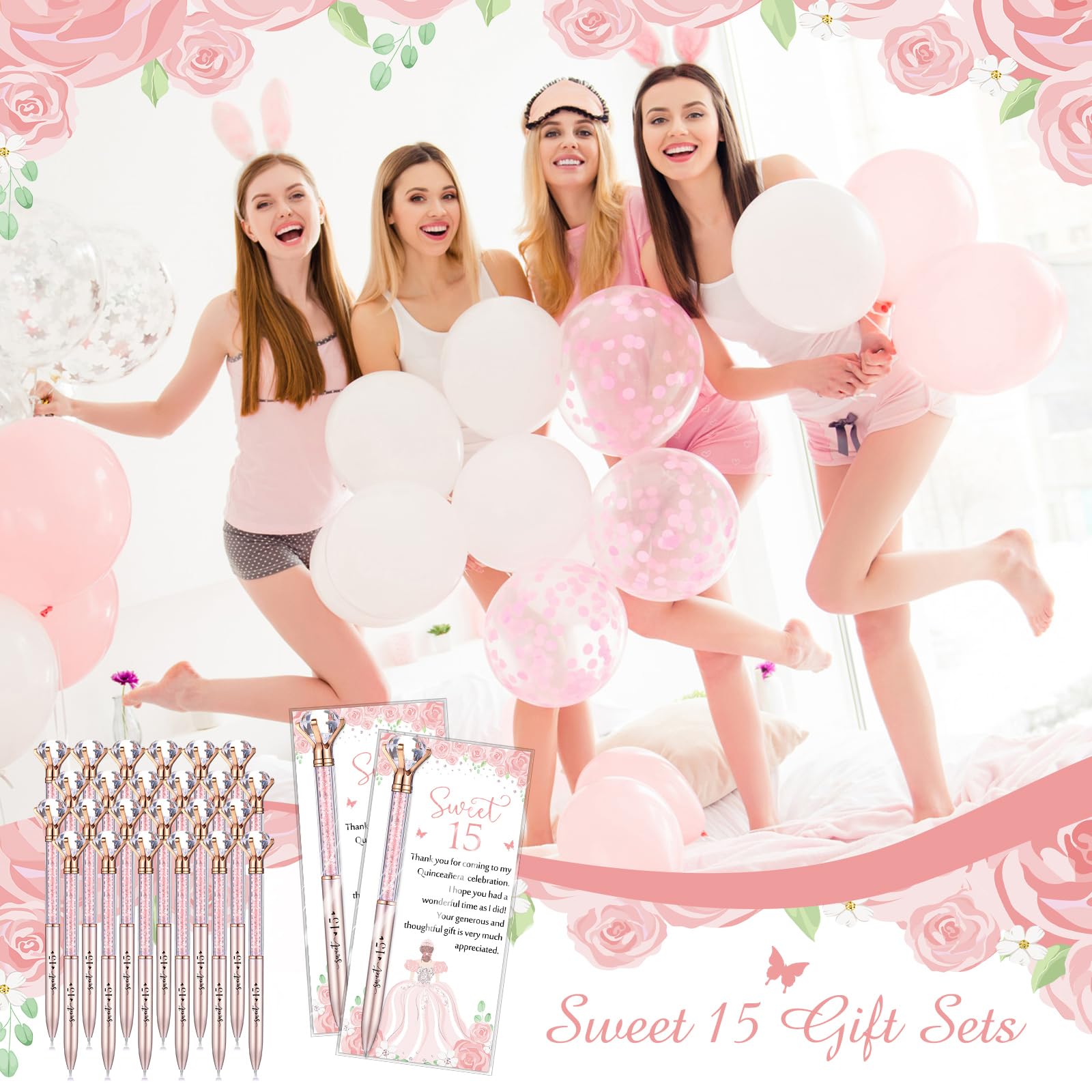 Sayglossy 30 Set Quinceanera Party Favor Sweet Gift, 15th, Rose Gold