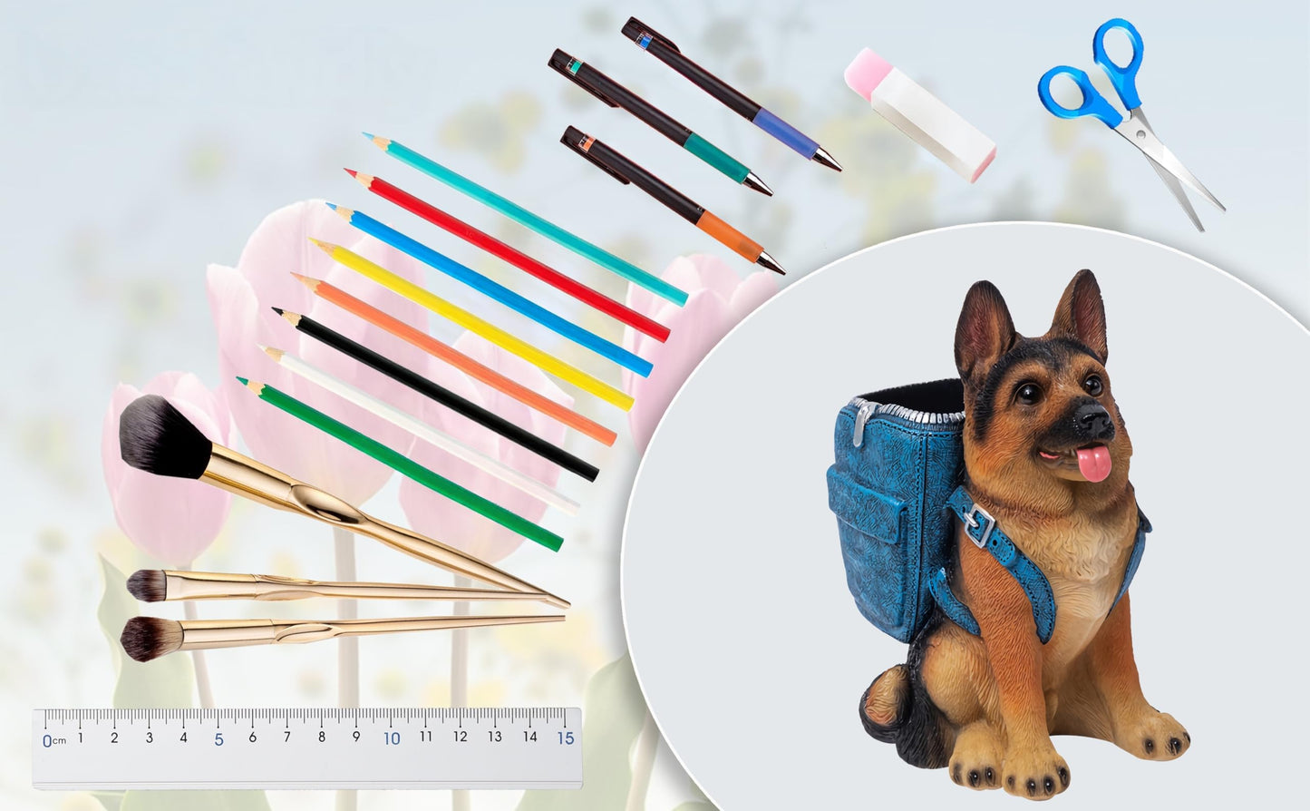 Cute Dog Pen Holder for Desk, German Shepherd Gifts, Funny Desk Decor