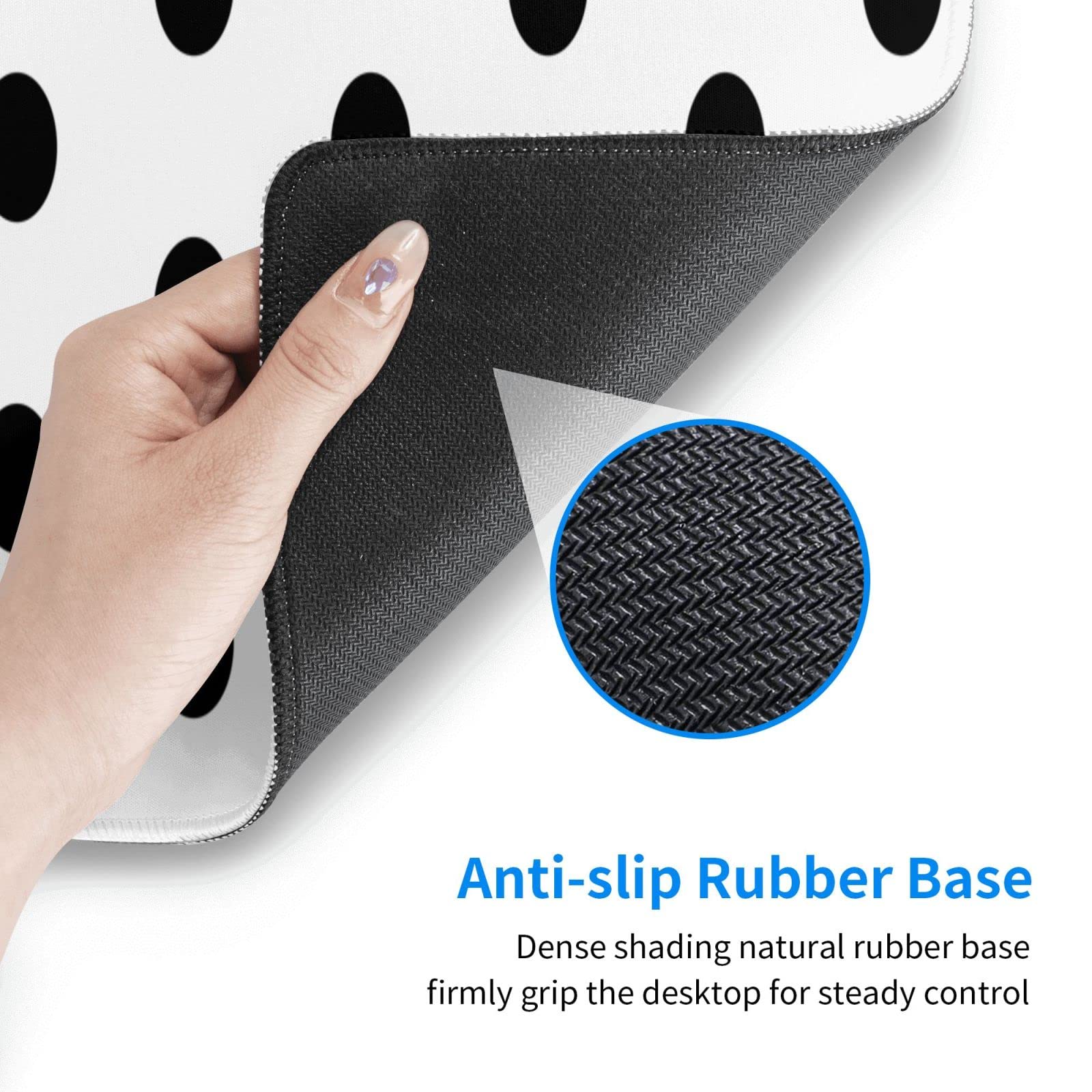 Black Polka Dot Mouse Pad Extended Large Gaming Mousepad XL Big Long Oversized Desk Mat Stitched