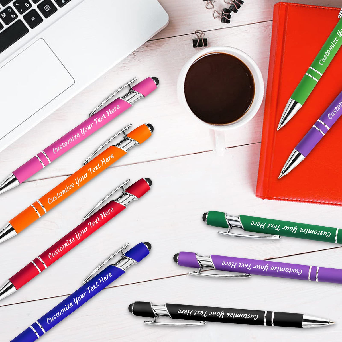 12 PCS Custom Pens Personalized Bulk, Customized Engraving Ballpoint Pens with Stylus Name or Text