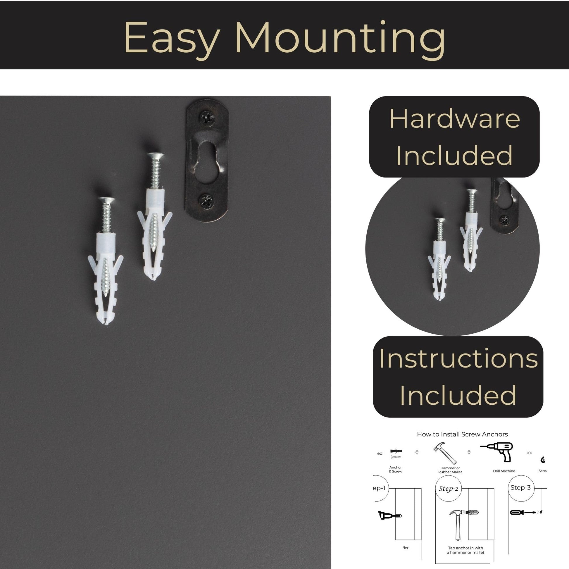 BLU MONACO | Wall-Mounted Mail and Key Holder in Grey Wood | Two-Tier Mail Organizer with Gold