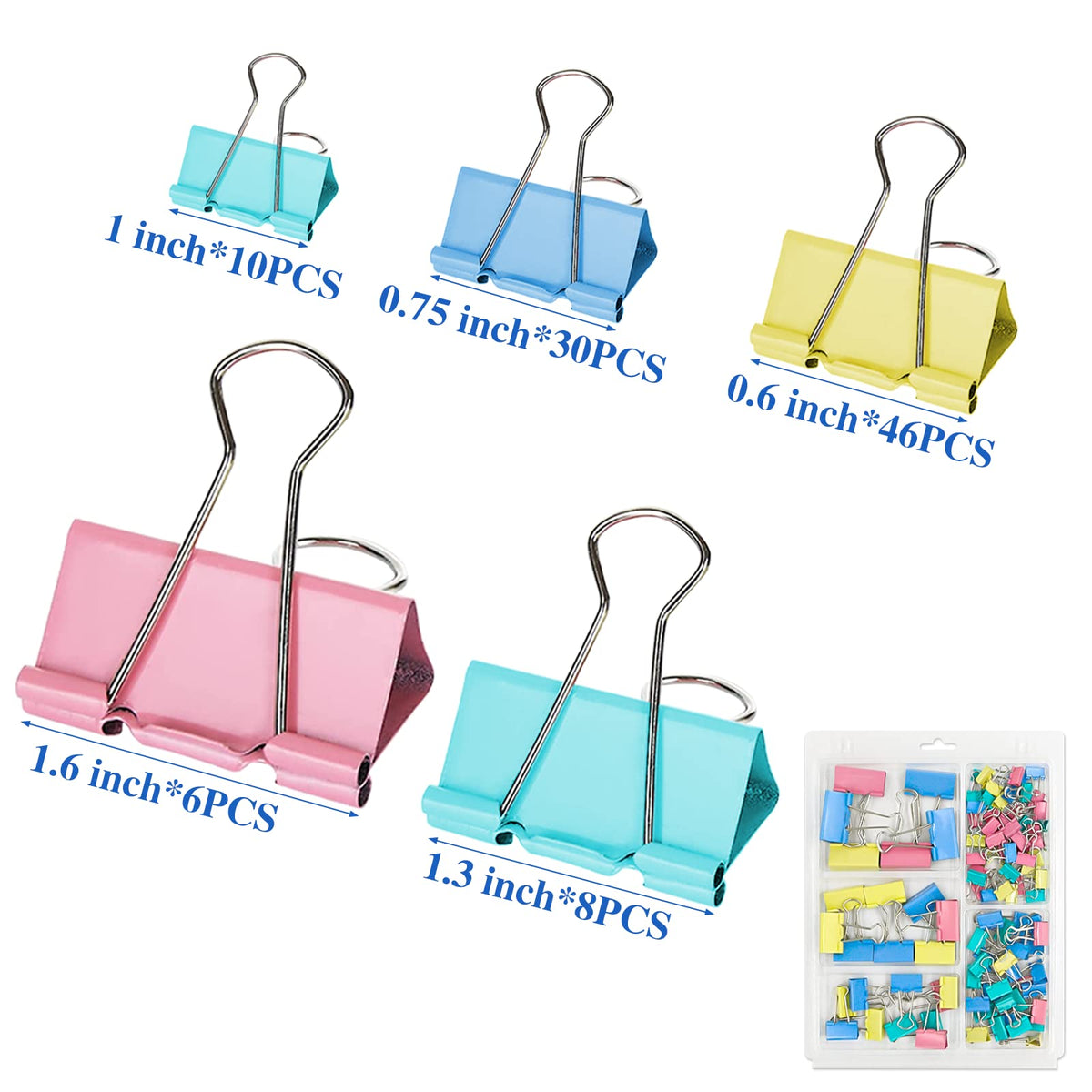 OWLKELA 100 Pcs Binder Clips, Assorted Sizes, Multicolor