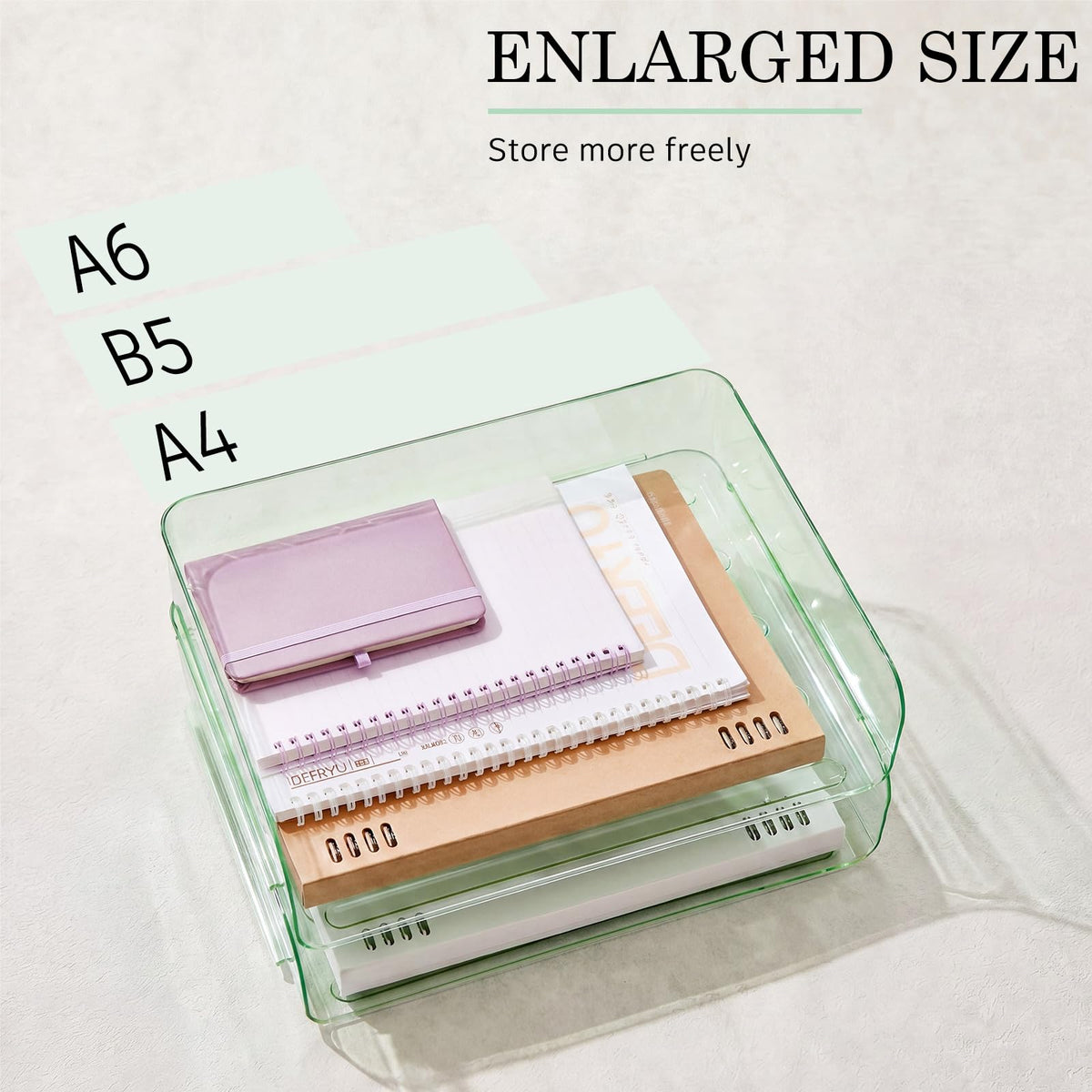 Harloon 4 Tier Clear Sage Green Acrylic Paper Organizer Letter Tray, Aesthetic Stackable Desk File