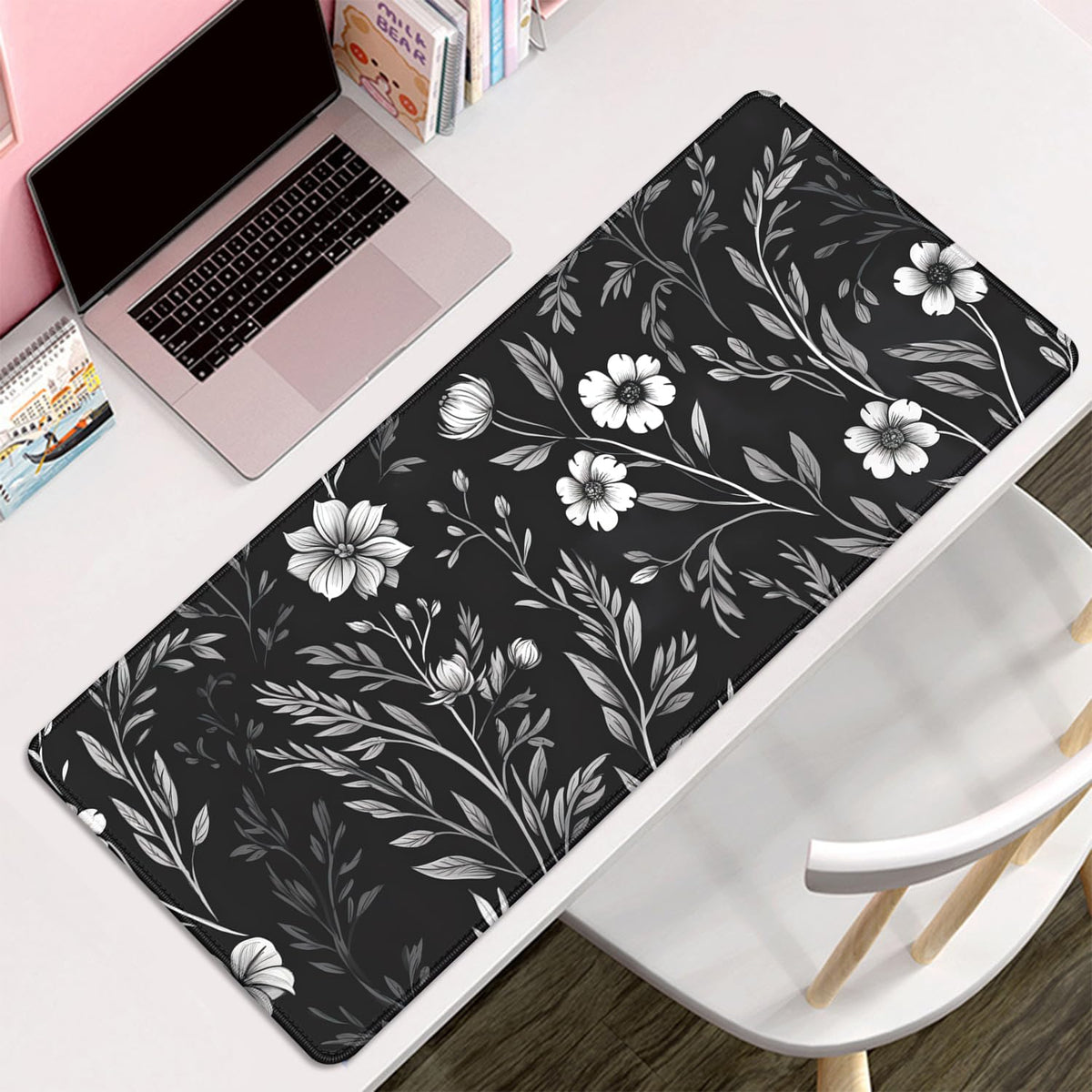Black and White Mouse Pad Floral Mouse Pad Desk Mats Big Mousepad