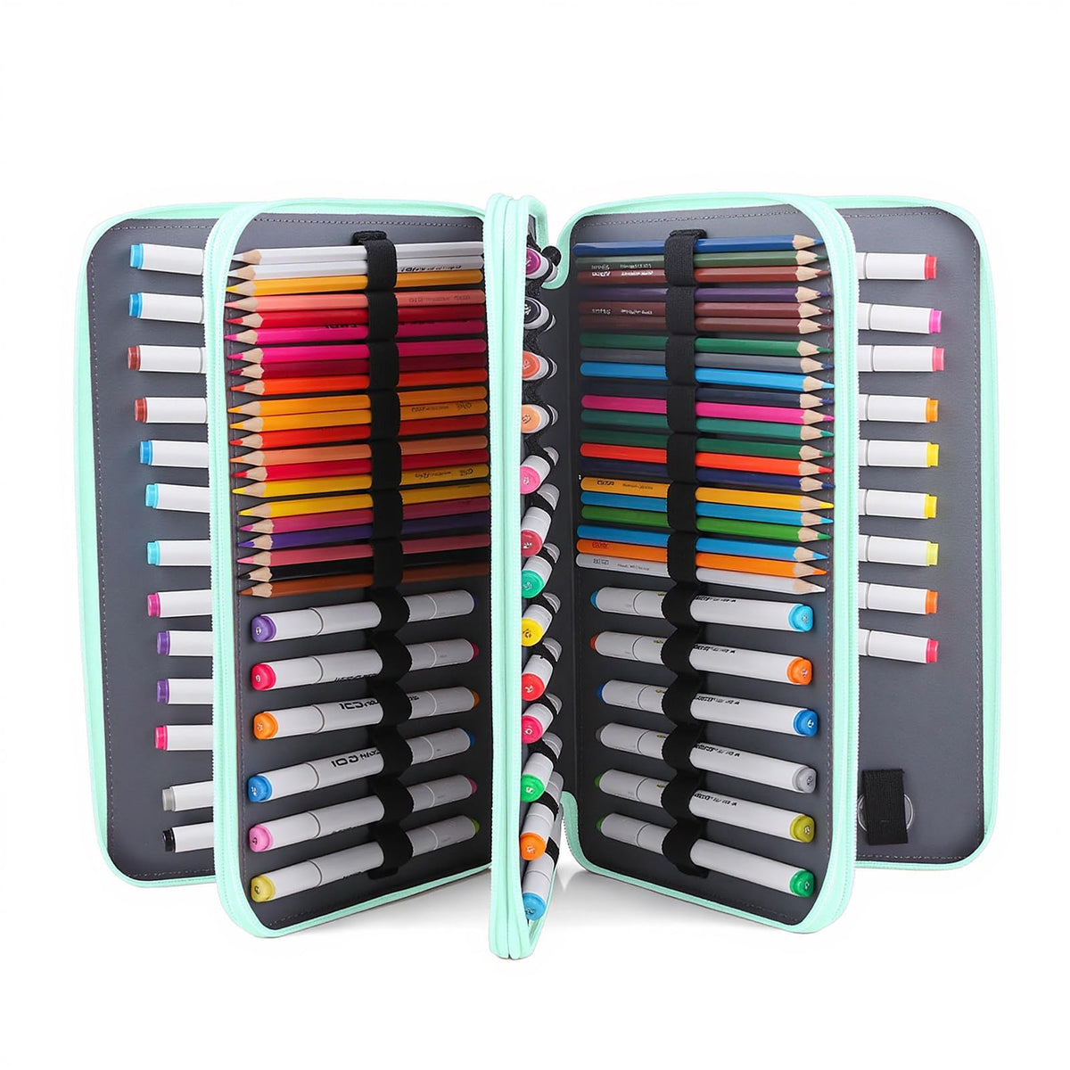 Vomgomfom 300 Slots Marker Case 4-Layer PU Leather, Handle, Grenn Rose