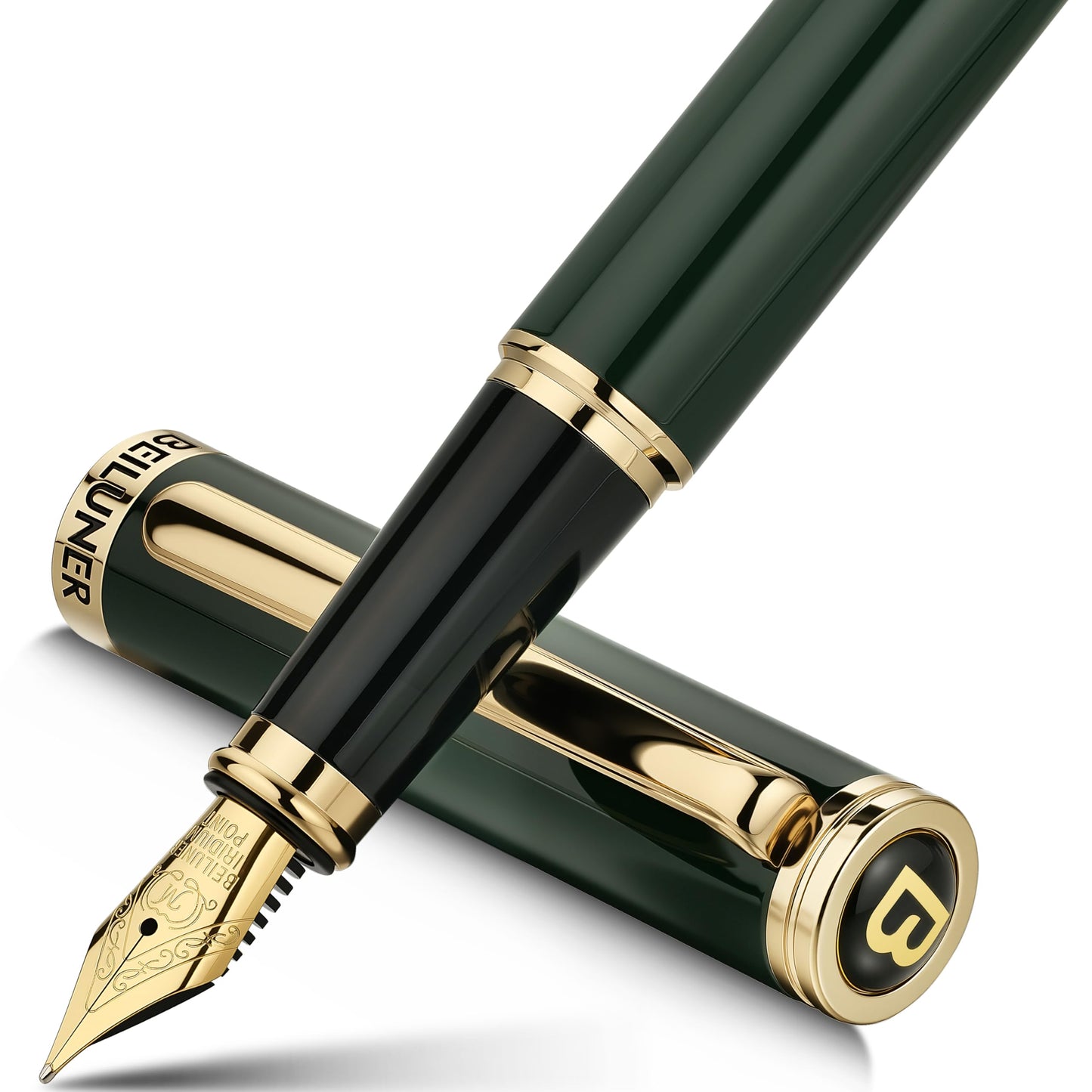 BEILUNER Racing Green Fountain Pen,Stunning Luxury Pens with 24K Gold Finish, Gorgeous 24K Gilded