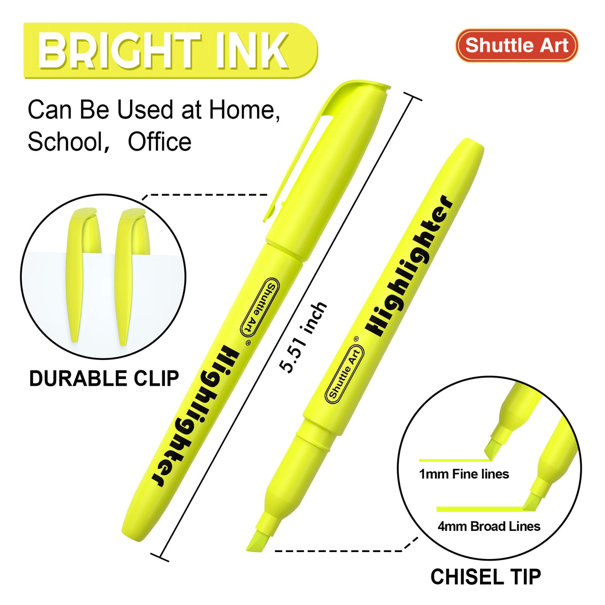 Shuttle Art 70 Pack Highlighters, Yellow Highlighters with Versatile Chisel Tip, Highlighter