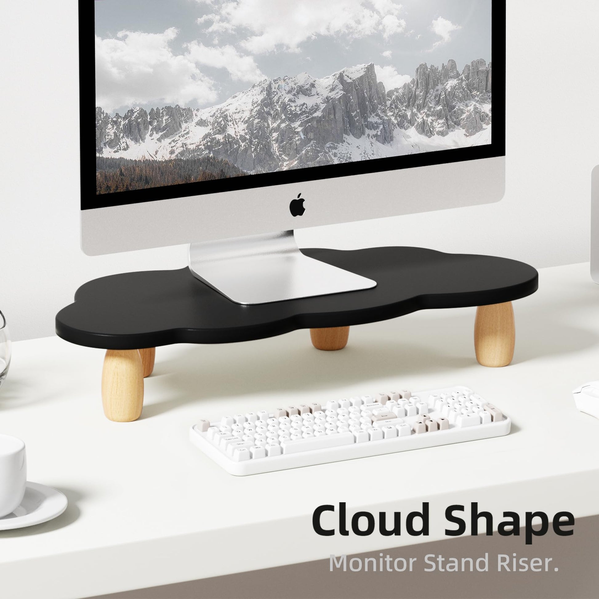 AFOOYO Monitor Stand Riser,Cloud Shape Wood Computer Monitor Stand, 16.5IN Monitor Stand Riser