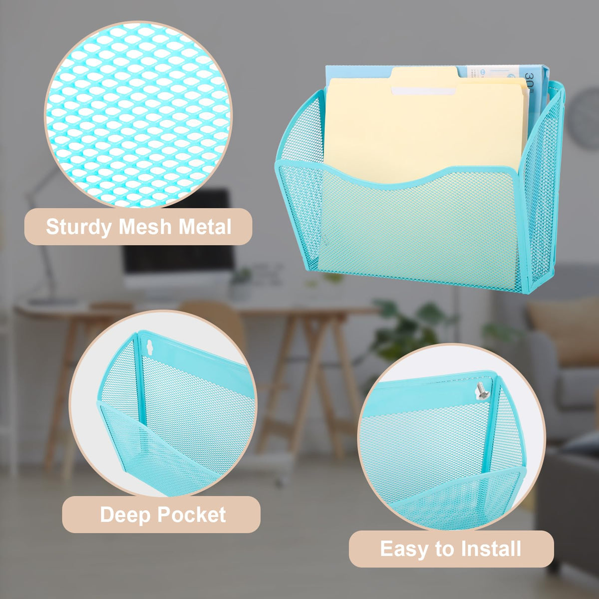 EASEPRES 3 Single Pocket Mesh Hanging File Organizer, Vertical Wall Mounted Magazine File Holder