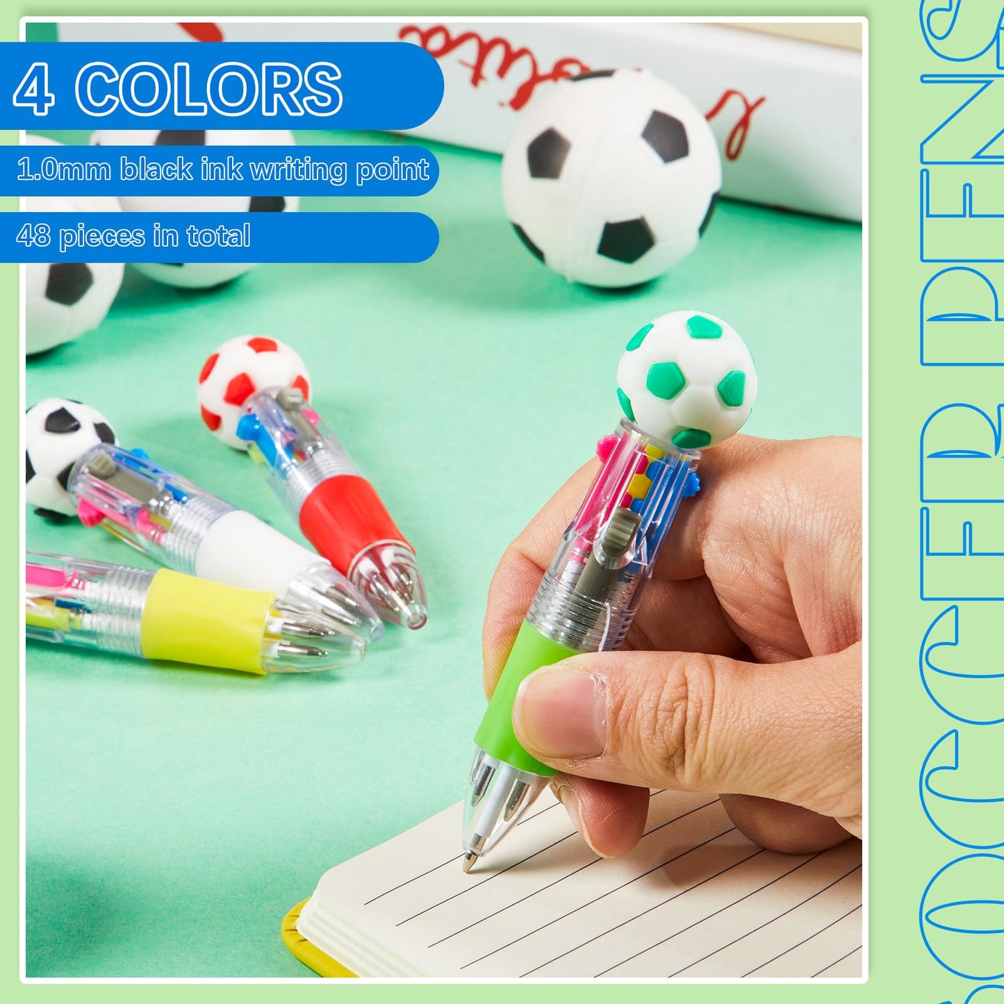 Kosiz 48 Pack Soccer Party Favors Multicolor 4 in 1 0.5mm Ballpoint Pen