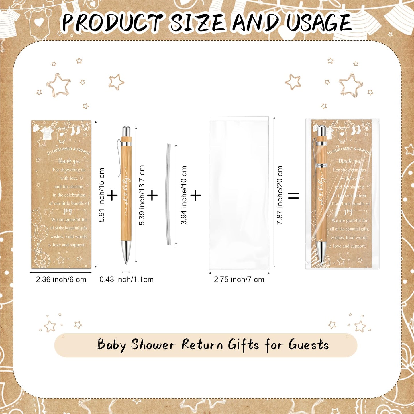 Zhanmai 36 Set Rustic Baby Shower Favors for Guests Include 36 Ballpoint Pens 36 Thank You Cards 36