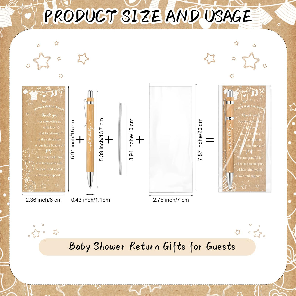 Zhanmai 36 Set Rustic Baby Shower Favors for Guests Include 36 Ballpoint Pens 36 Thank You Cards 36