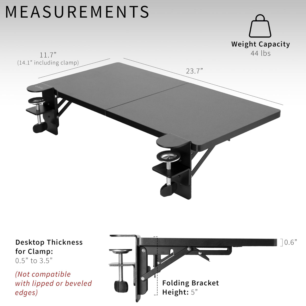 VIVO Clamp-on 24 x 12 inch (14 Including Clamps) Desk Extender, Wrist Support, Foldable Keyboard