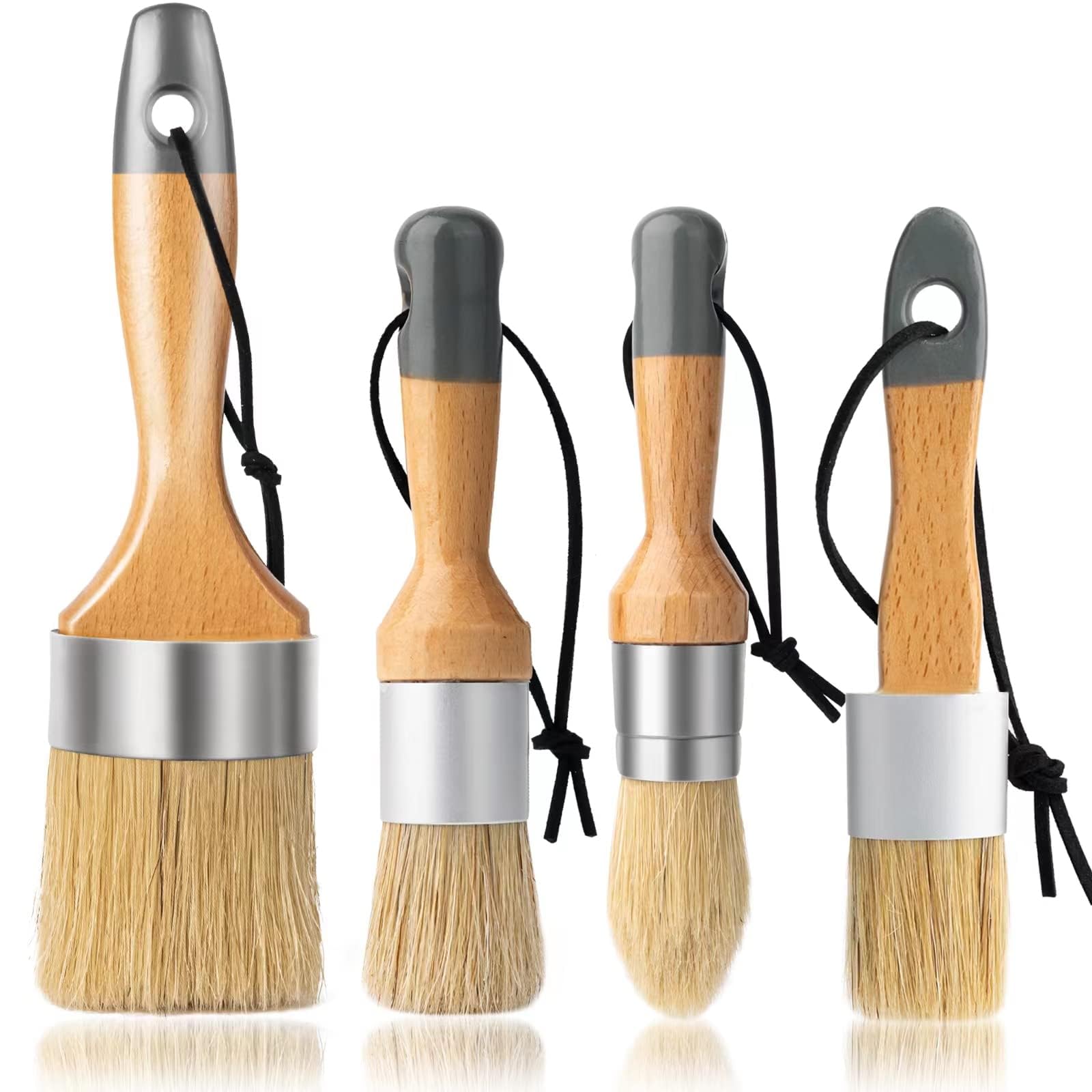 YiBaiBrush Chalk and Wax Paint Brush Furniture Set of 4, Natural Bristles