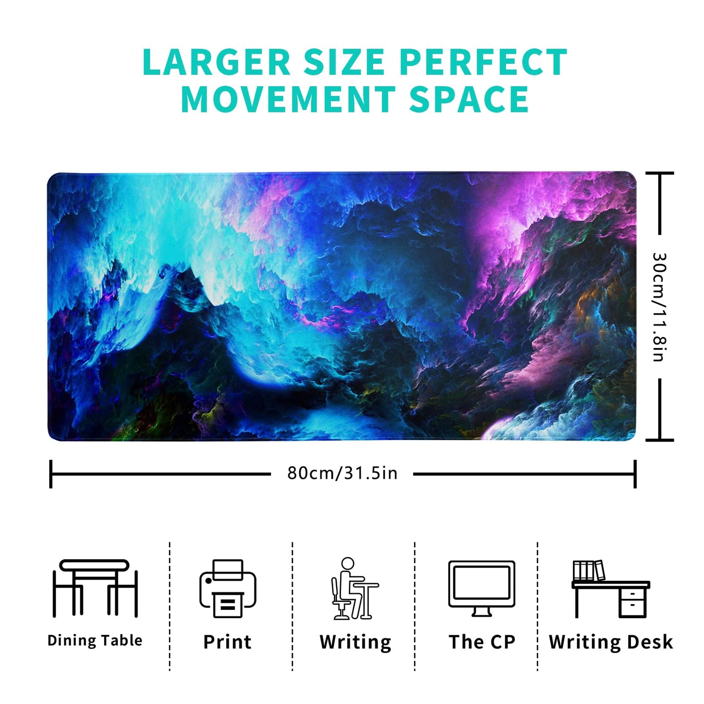 Dazzling Galaxy Gaming Mouse Pad 31.5x11.8 Inch Blue Purple Galaxy Nebula Universe Space Large