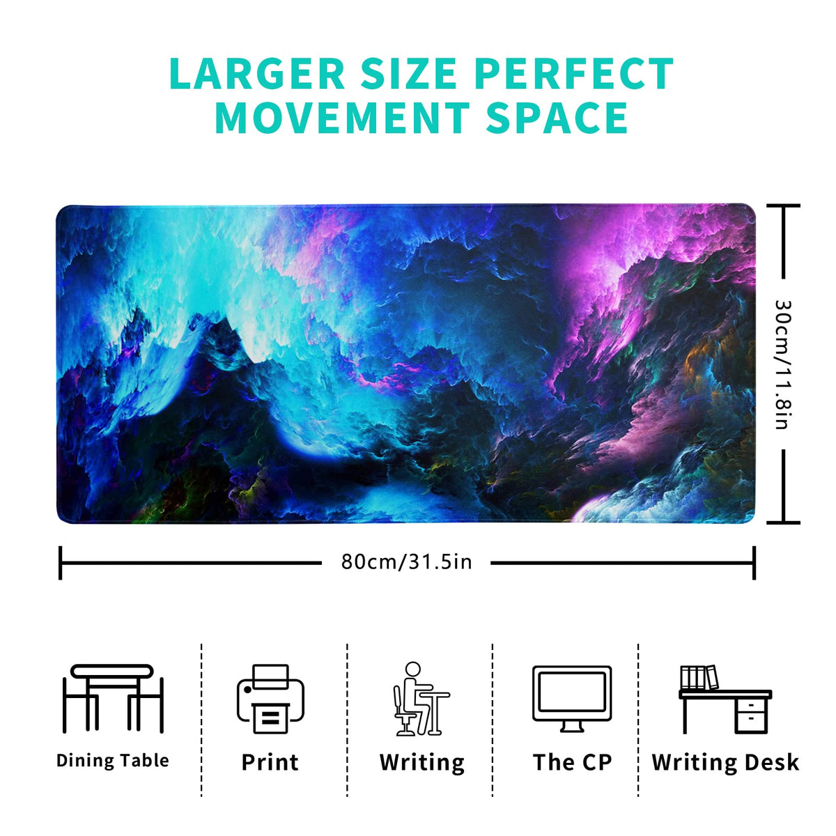 Dazzling Galaxy Gaming Mouse Pad 31.5x11.8 Inch Blue Purple Galaxy Nebula Universe Space Large