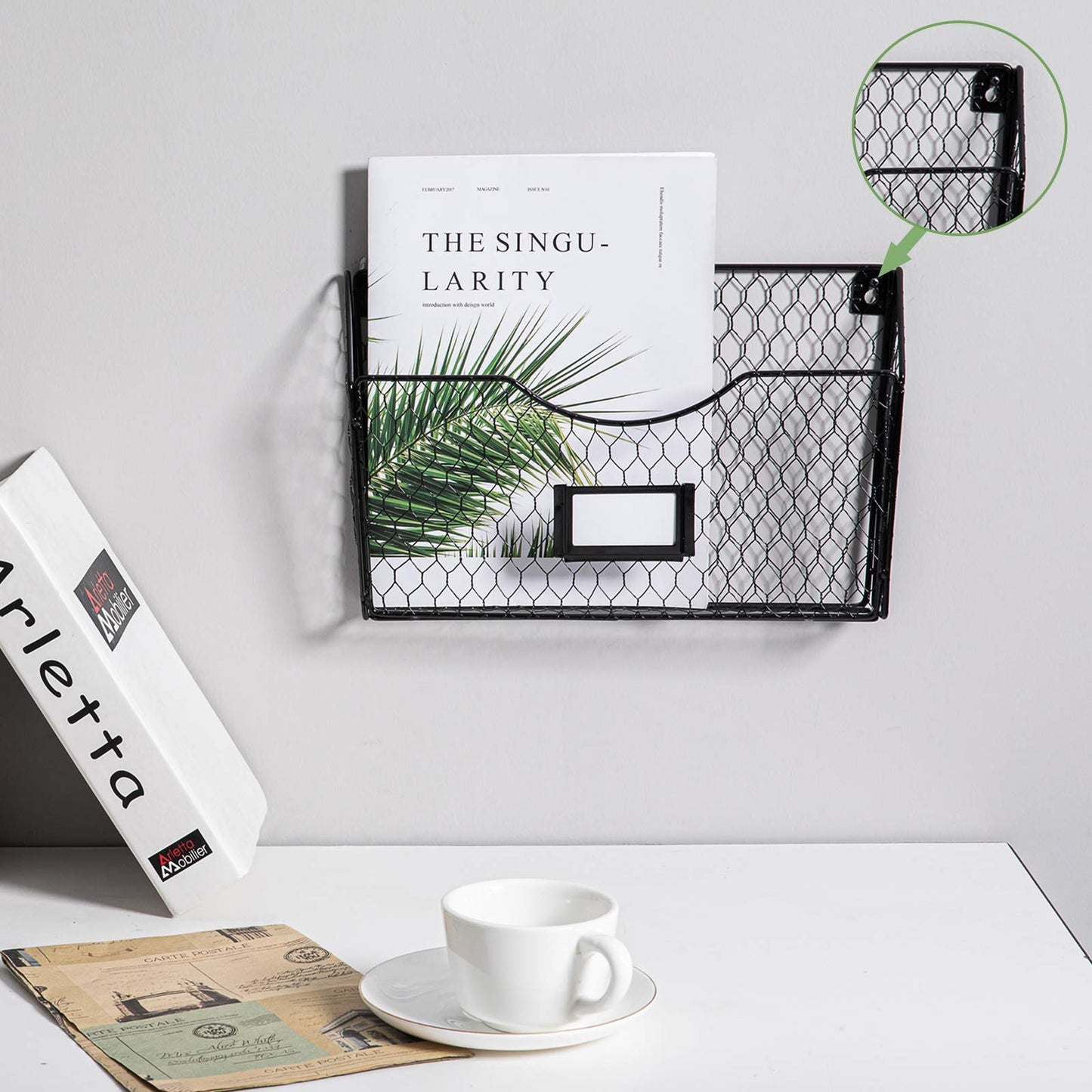 NA Mesh Magazine Rack 3 Pockets Wall Mount Hanging File Holder Organizer with Tag Slot, Metal