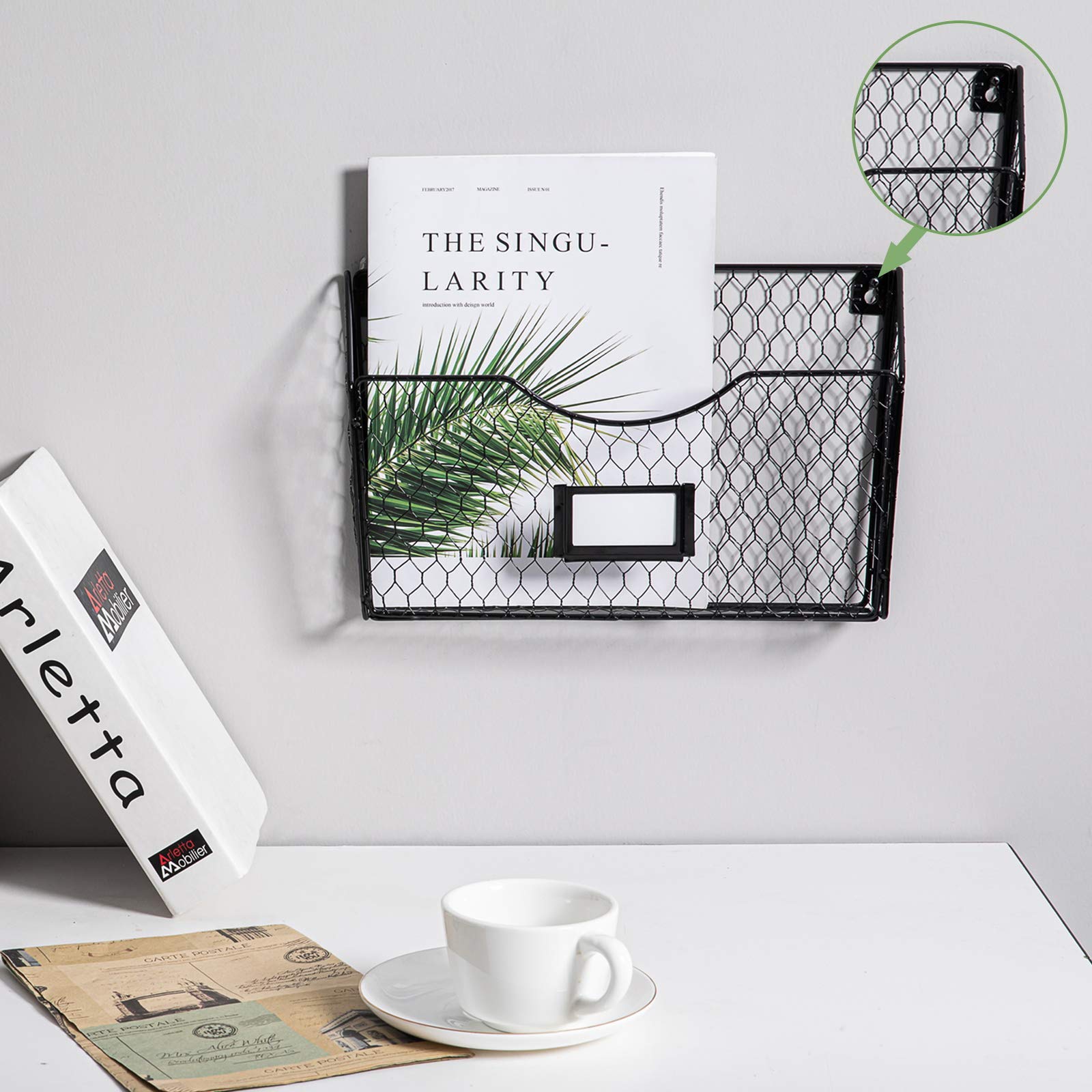 NA Mesh Magazine Rack 3 Pockets Wall Mount Hanging File Holder Organizer with Tag Slot, Metal