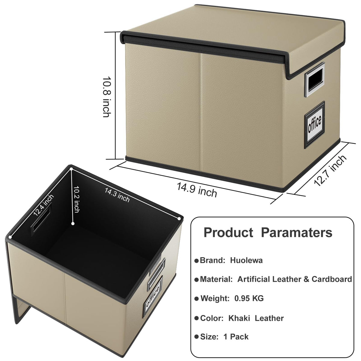 Huolewa Foldable File Organizer Box with Lids (1 Pack, Khaki, Leather)